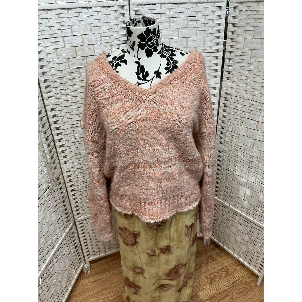 J Crew Puff Sleeveâ V Neck Sweater Pink Space Dye Women's L Wool Alpaca Blend
